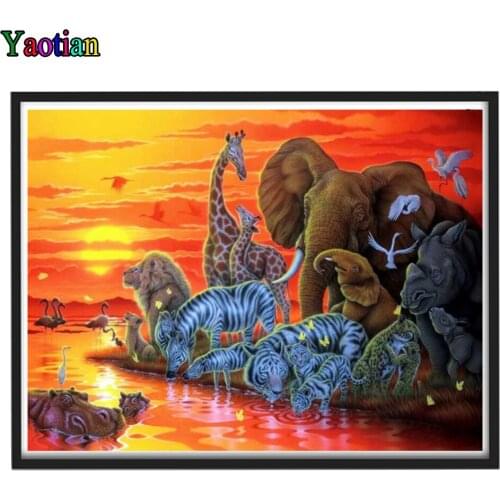 Diy 5D Diamond Painting African grassland animals Full Square Round Drill Diamond Embroidery Picture of Rhinestones Home Decor