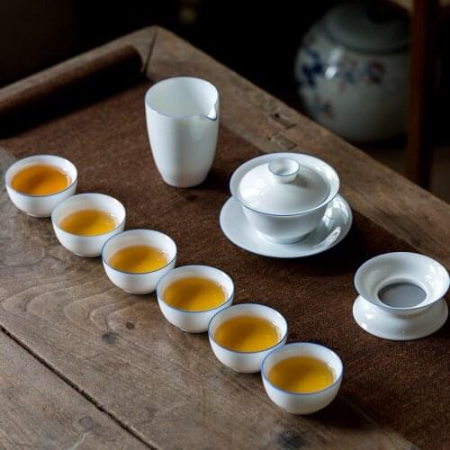 6 Persons Tea Set Gaiwan Cup Teaware Mate Bowl Services Chinese White Ceremony Porcelain Ceramic Mugs Pair Tableware Kung Fu