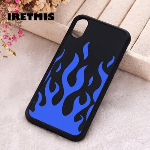 Iretmis 5 5S SE 2020 Phone Cover Case for iPhone 6 6S 7 8 Plus X Xs XR 11 12 Mini Pro Max Rubber Silicone Blue And Black Flame