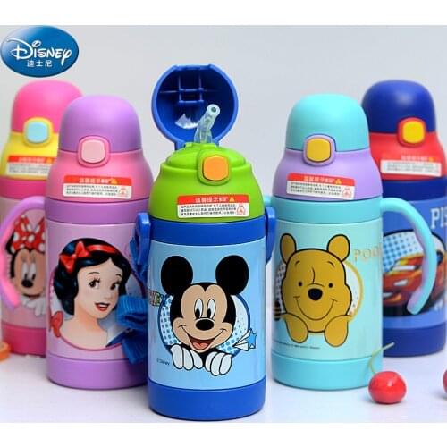 Disney cute cartoon childrens thermos cup 304 stainless steel water cup baby with straw and handle to learn drinking pot