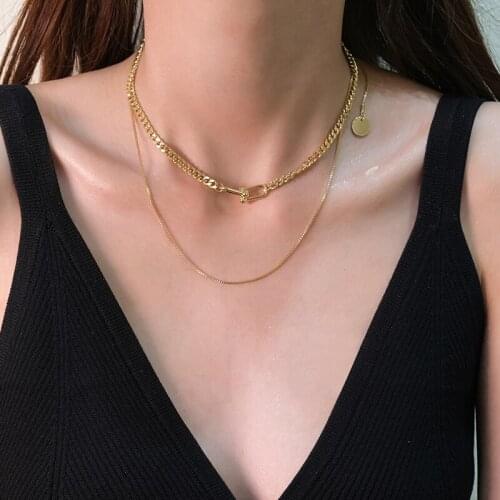 Lifefontier Double Layer Geometric U-Shape Pendant Necklace For Women Gold Color Stainless Steel Chains Necklaces Trendy Jewelry