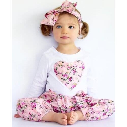 Toddler Girls Clothing Set New Fashion Sports Suit Heart Tops Trousers Headwear 3pcs Outfit Baby Girl Clothes Kid Tracksuit 2021