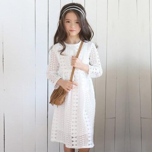 Summer Girl Lace Dress Teenage Girl Hollow Princess Dress Long Sleeve Elegant Dress For Girl Kids Fashion Girl 2020