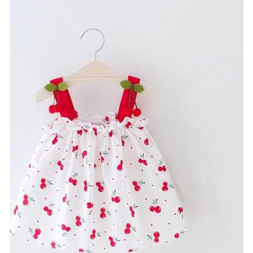 Summer New Cotton Baby Girls Sleeveless Dress Newborn Baby Cherry Print Sling Dresses BABY Girl Princess Infant Clothing