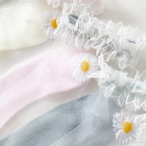 Sweet Daisy Cartoon Flowers Icons Summer Women Socks Street Snap Fashion Cute 7 Colors Girls Sheer Calcetines Breathable