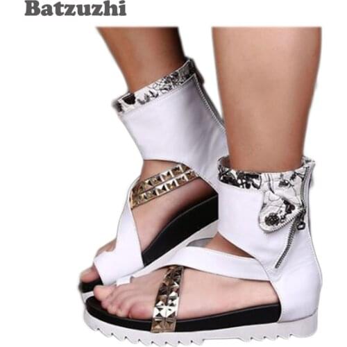 2018 New Roman Men Sandal Shoes Summer Male Fashion Sandalias Boots White Leather Men Shoes Zipper Runway Sandalias Hombre, US12