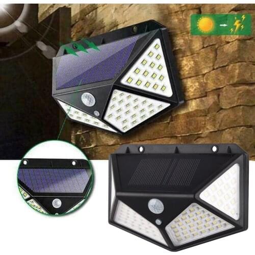100LED Waterproof Solar Power PIR Motion Sensor Wall Lamp Light For Outdoor Garden Yard Path Lamp White Light PC Material