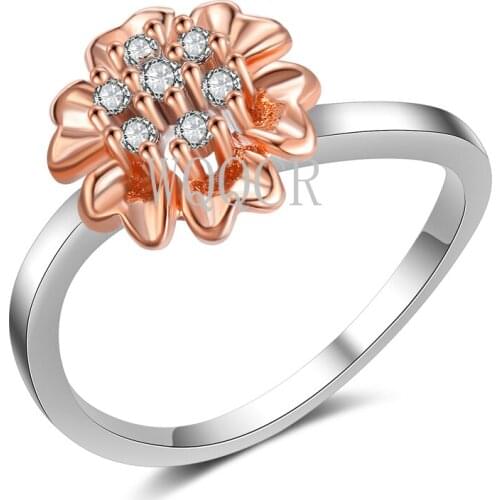 Wholesale New Ladies Two-Color Platinum Rose Gold Flower Ring Zircon 7-8-9# Exquisite Jewelry Wedding Banquet Party Gift