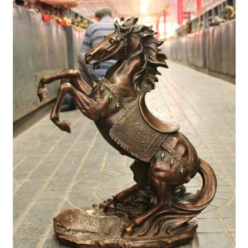 Wholesale factory 23" Folk Chinese Bronze Wealth Lucky Year Zodiac Horse Battle Steed Jump Statue 25% off