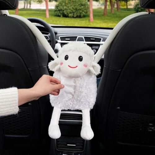 Car Tissue Box Creative Net Lamb Cute Sheep Girl Auto Inside Middle Seat Hanging Napkin Storage Bag Organizer Accessories