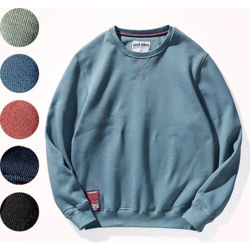 2021 Autumn New American Retro O-neck Hoodies Mens Fashion Washed Old Thickened Velvet Plus Knitted Casual Pullover Sportwear