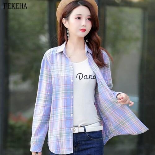 Autumn Plaid Shirts Women Blouses Long Sleeve Slim Lady Tops Checked Female Clothes Fashion 2021