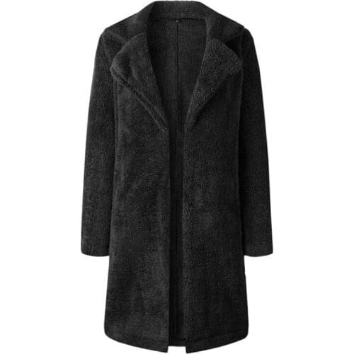 Trendy Women clothes Ladies solid long sleeve turn-down collar Coat Faux Fur Fleece casual Polyester Overcoat one pieces