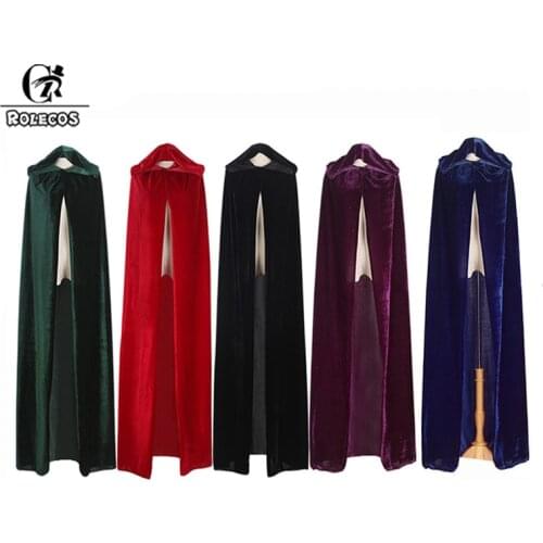 ROLECOS Halloween Cloak Costume Adult Witch Long Purple Green Red Black Hood and Capes Halloween Costumes for Women Men Cloak