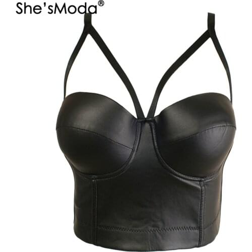 ShesModa Matt PU Leather Cut Cross Bralet Womens Bustier Bra Night Club Party Cropped Top Vest Plus Size