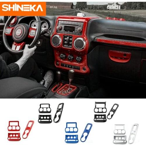 SHINEKA ABS Car Dashboard Center Console Air Conditioner Switch Gear Panel Decoration Cover Stickers For Jeep Wrangler JK 2011