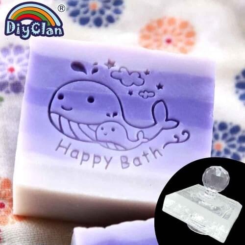 Cute Whale Handmade Soap Making Stamp Mold Happy Bath Clear Diy Organic Glass Soap Seal With Handle Acrylic Chapters Custom
