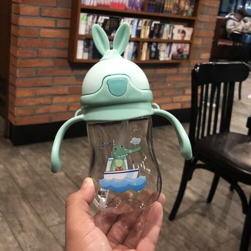 Kids Children Cartoon Animal School Drinking Water Straw Bottle Straw Sippy Baby Cup With Shoulder Strap 280ml