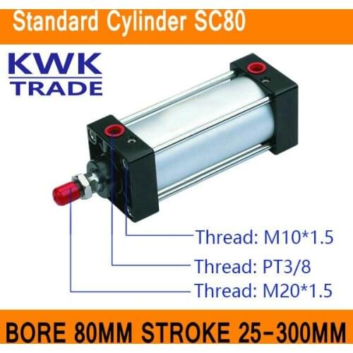 SC80 Standard Air Cylinders Mini Valve CE ISO Bore 80mm Strock 25mm to 300mm Stroke Single Rod Double Acting Pneumatic Cylinder