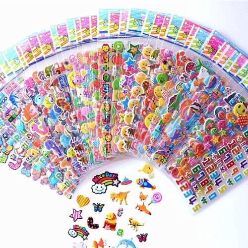 10 Sheets Stickers 3D Cartoon Stickers Waterproof Bubble PVC DIY Sticker Gift for Baby Girls Boys Cartoon Animal dinosaur Cakes