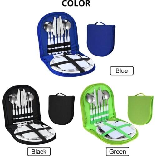 Outdoor Picnic Kitchen BBQ Travel Utensil Camping Silverware Kit Stainless Steel Plate Spoon Wine Opener Fork Napkin Picnic Set