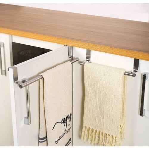 Nonperforated Towel Rack Over Door Towel Bar Hanging Holder Stainless Steel Bathroom Kitchen Cabinet Towel Rag Rack Shelf Hanger