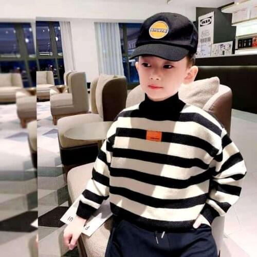 High Neck Knitting Spring Autumn Winter Sweater Baby Boys Kids Childrens Warm Plus Velvet Thicken Top High Quality