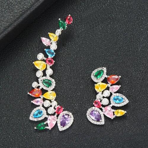 LARRAURI Elegant Wedding Engagement Mismatch Colorful Full Micro Cubic Zirconia Pave Women Bridal Engagement Earrings Jewelry