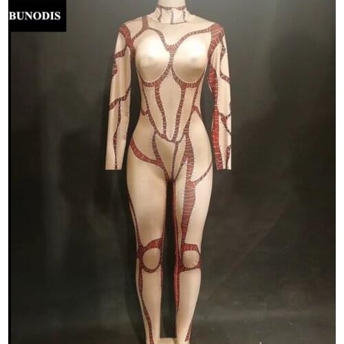 ZD334 Women Sexy Weird Jumpsuit 3D Printed Crevice Personality Stage Wear Show Time Nightclub Party Hallowmas Costumes