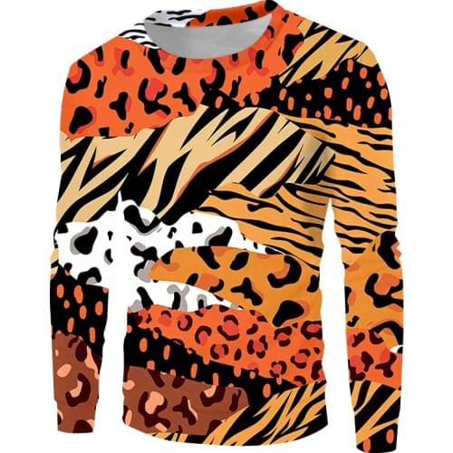 Zebra Stripe Leopard Tiger Patchwork 3d Weartshirt Print Long Sleeve New Fall Oversized Casual Novelty Fashion Harajuku Clothes