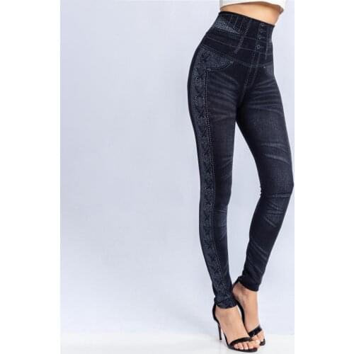 Autumn Imitation Jeans Women Leggings Rope Knot Pattern High Stretchy Women Push Up All Match Faux Denim Jeggings Streetwear