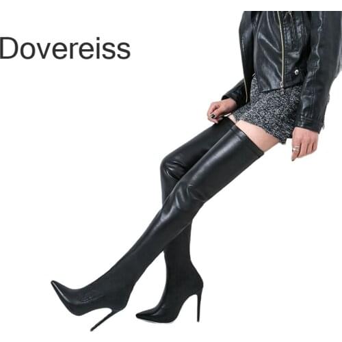 Winter Woman New Fashion Sexy Consice Shoes Pure Color Pointed Toe Stilettos Heels Over The Knee Boots Big Size 42 43