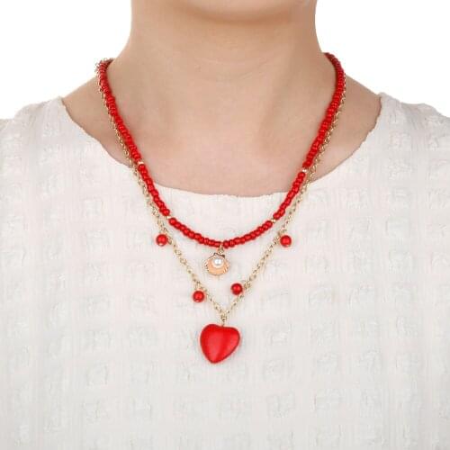 Colorful Turquoises Natural Semi-Precious Stones Choker Bohemian Multilayer Imitation Pearl Shell Heart Pendant For Women