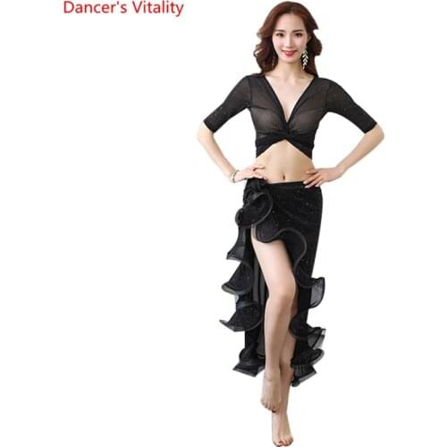 2019 New Summer Sexy Women Oriental Dance Practice Outfit 3 Piece Belly Dance Costume Top Long Skirt