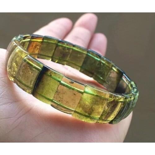 Genuine Natural Green Tourmaline Quartz Bracelet Clear Rectangle Beads 12.5/9mm Women Men Crystal Stretch Bangle AAAAA