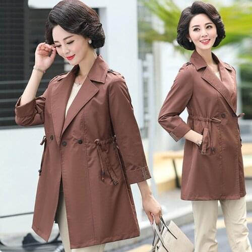 Women Trench Female Long Sleeve Thin Casual 2020 Spring New Slim Solid Fashion Elegant Outerwear Coat Plus Size 5XL W115