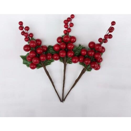 1/5PC Mini Christmas Frosted Artificial Berry Vivid Red Holly Berry Christmas Tree Decorative Home Garland Double Heads