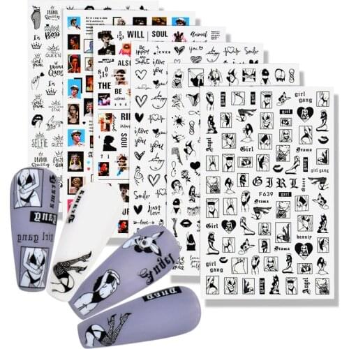 1 Sheet Black 3D Sexy Lady Nail Art Stickers Decoration for Nails DIY Styling Tools Ultra Thin Adhesive Decoration Decals Tool