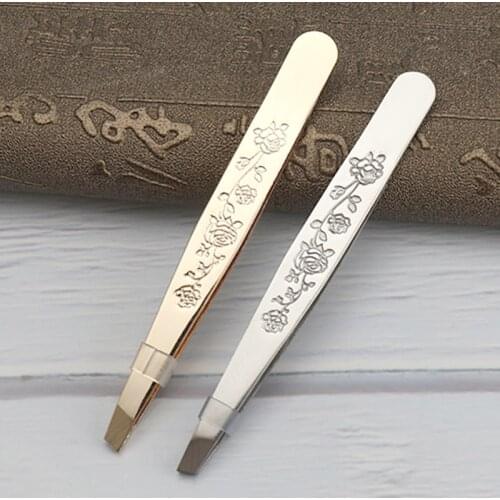 1PC Gold Sliver Eyebrow Tweezer Hair Beauty Slanted Puller Stainless Steel Eye Brow Clips Makeup Tool Brand New