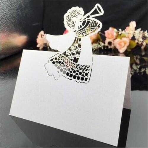 10 Colors 50pcs Angel Laser Cut Table Name Place Cards Favor Table Name Message Setting Card Wedding Birthday Party Supplies