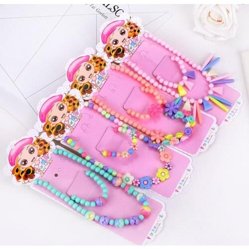 2pcs/set Fashion Cute Kids Girls Candy Color Beads Flower Pendant Necklace Bracelet Bangle Jewelry