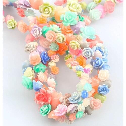 20pcs Rose Flower Camellia Resins synthetic coral Beads accessories Multicolor Fashion For DIY Jewelry Deco Findings 6/8/10/12mm