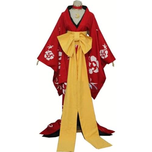 2017 XXXHolic Ichihara Yuuko Red Rose Furisode Long Trail Japanese anime uniform girls Kimono Cosplay Costume