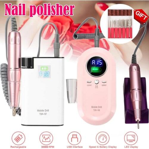 30000 RPM 110~220V Strong Nail Drill Machine Electric Nail Drill File Manicure Pedicure Gel Milling Cutters Kit Nail Polisher