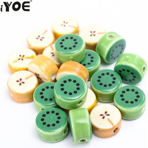 5/10/20pcs 16mm Apple Lemon Ceramic Beads Flat Round Loose Spacer Jewelry Beads Fro Making Bracelet Necklace Keychain