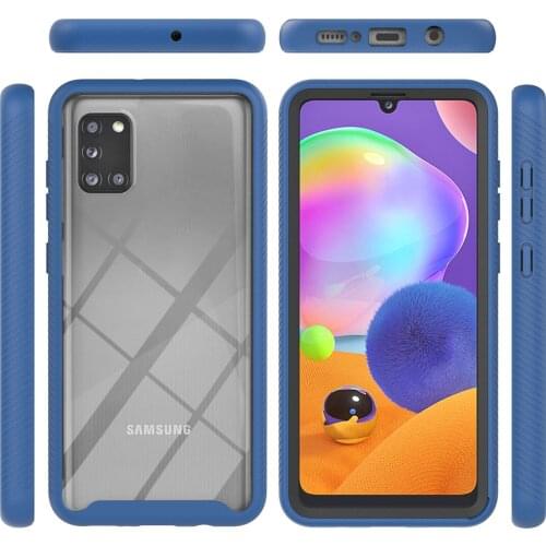 Shock Absorption Bumper + Rugged Clear Back Shell Phone Case for Samsung Galaxy A31 Transperant Cover Case