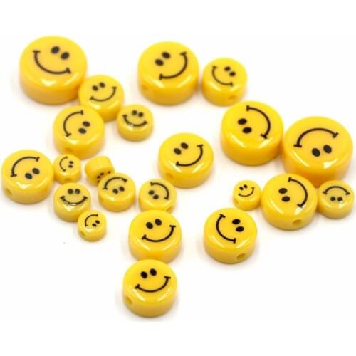 10pcs/lot 6 8 10 12mm Yellow Smile Loose Beads For Jewelry Making Acrylic Spaced Beads Smile Face Beads For Jewelry Making DIY