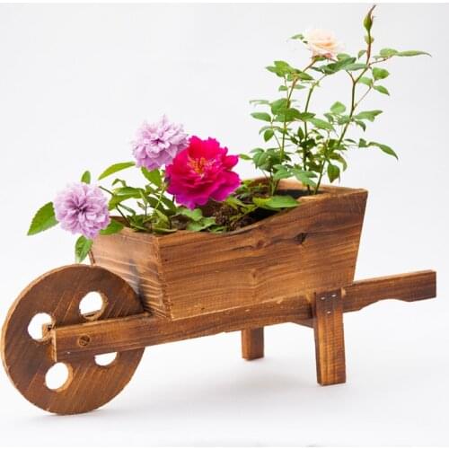 Diy Wooden Cart Flowerpot Fleshy Plant Pot Window Desk Garden Decoration Ornamental Wheelbarrow Planter Home Decoration Crafts