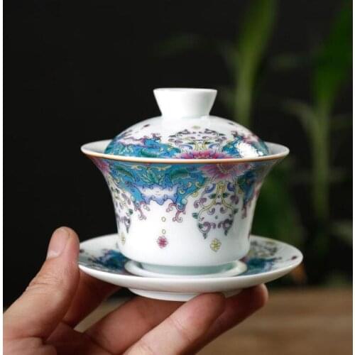 130ml Panhua Enamel Three-talent Bowl Jingdezhen Ceramic Antique Tea Cover Bowl Sopera De Ceramica Gaiwan Chrysanthemum Tea