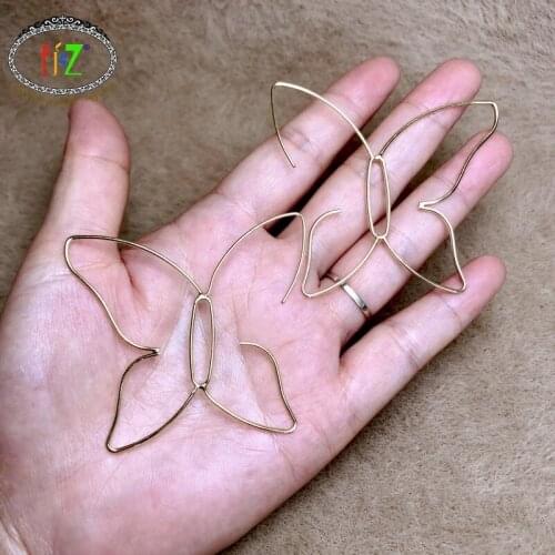 F.J4Z Hot Chic Earrings for Women Hyperbole Huge Wire Handmade Butterfly Hoop Earring Ladies Party Jewelry Dropship